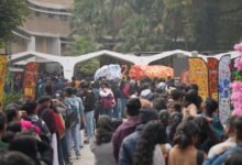 Spectators queue for the exhibition