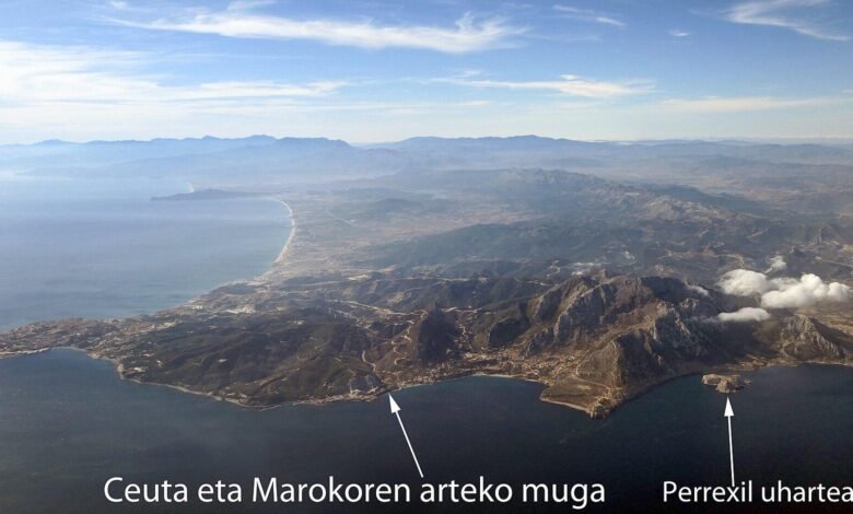 Aerial view of Ceuta and Morocco