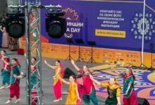 Indian dancers performing on the main stage at the India Day Festival in Moscow