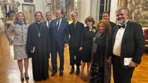 International Pushkin Prize 2026 laureates and organizers at a gathering hosted by Russian Ambassador Alexey Paramonov in Rome